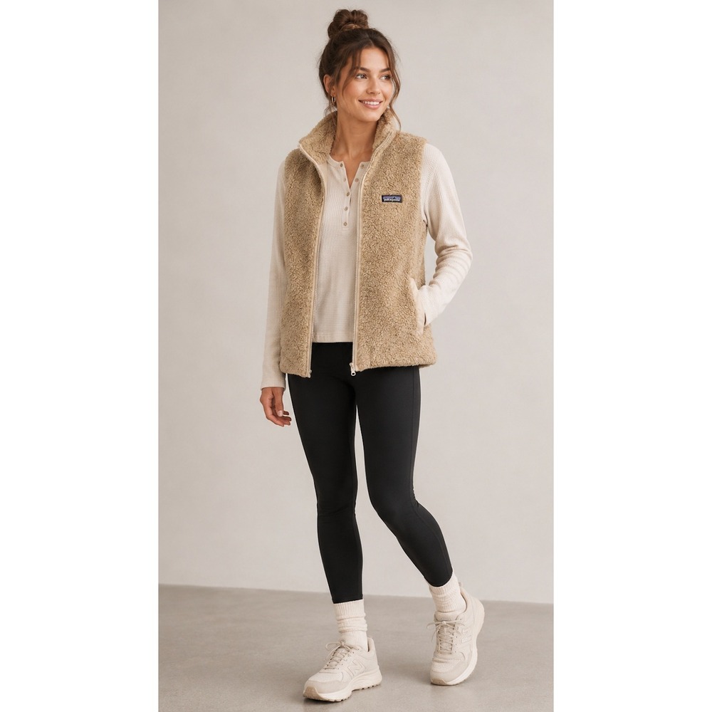 Patagonia Los‎ Gatos Fleece Sherpa Vest Tan Beige Womens Medium Full Zip